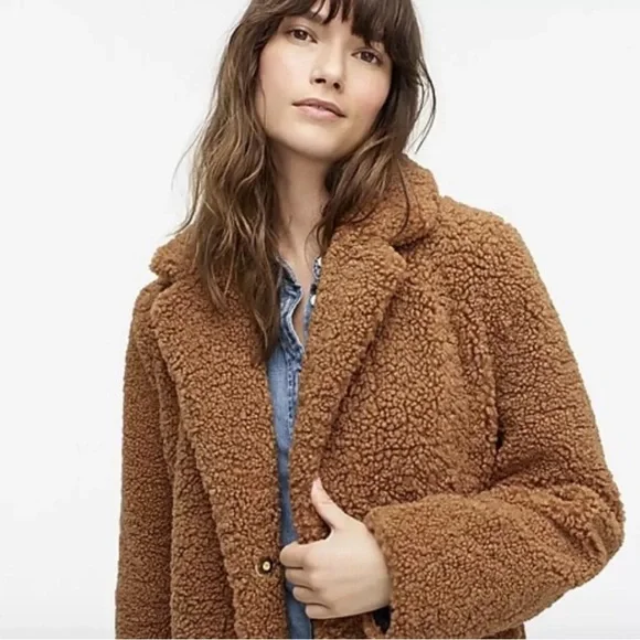J. CREW Teddy Sherpa Topcoat Peacoat Brown Size Medium Like New - Picture 3 of 12